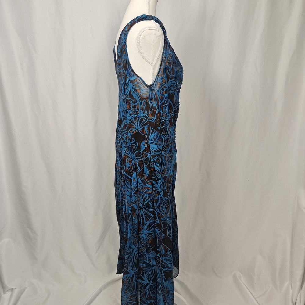 Robbie Bee Vintage 18W Beaded Whimsigoth Ruffle Midi Blue Dress with Shawl - Picture 6 of 8